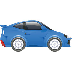 Blue Sports Car Coupe With Tinted Windows And Spoiler Aerodynamic Design With Silver Wheels On Transparent Background