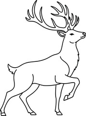 Deer silhouette, antlered animal, proud stance, black and white line art, nature sketch, wildlife icon, forest creature, minimal design