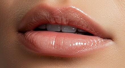Fototapeta premium Close-up of Glossy Pink Lips with Subtle Hairs