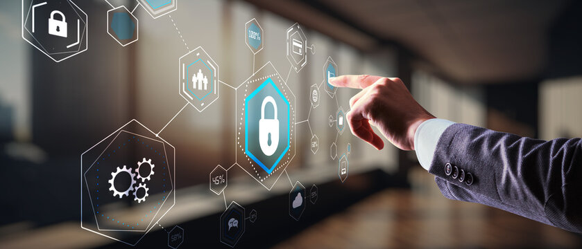 Digital security concept. Futuristic monitor with information data