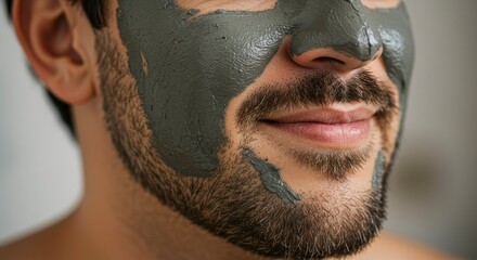 Fototapeta premium Close-up of Man Applying Clay Face Mask for Skincare