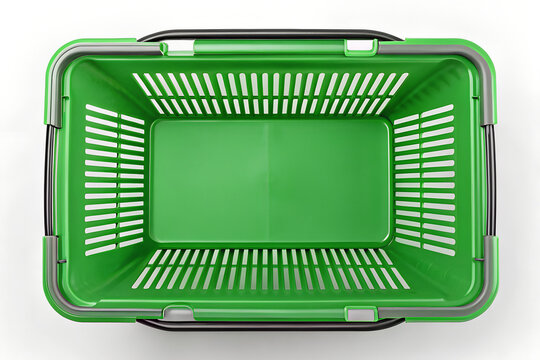 Overhead view of a vibrant red plastic shopping basket on png, shopping basket, green basket, plastic basket, store basket, supermarket basket, shopping container, retail, grocery, market, container