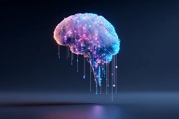 Merging of human brain with glowing digital circuits at nighttime Generative AI