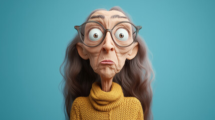 3D caricature of a busy middle-aged woman with long brown hair struggling with arts, crafts, and cooking in retirement. Perfect for humor, lifestyle, editorial, social media, and advertising