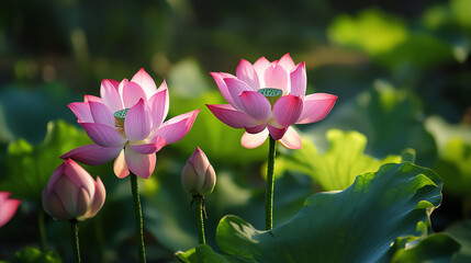 Fototapeta premium Lotus flowers offered at temple, gentle natural light photography