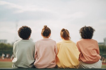 Friends enjoying a match in pastel clothes while seated outdoors together Generative AI