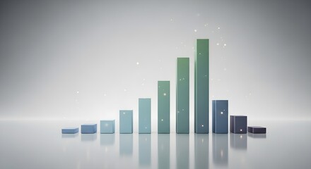 A sleek 3D bar graph presentation showing a statistical distribution pattern, likely representing patient statistics or healthcare data trends, with rising teal and dropping purple bars on a reflecti