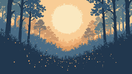 Halftone vignette grid — small halftone squares forming soft central focus; palette: navy, gold, cream, rust