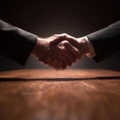 Person shaking hands firmly to seal a business agreement in a dimly lit setting Generative AI