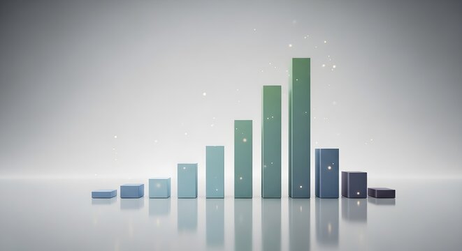 A sleek 3D bar graph presentation showing a statistical distribution pattern, likely representing patient statistics or healthcare data trends, with rising teal and dropping purple bars on a reflecti