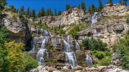 Majestic waterfalls cascading down rocky cliffs