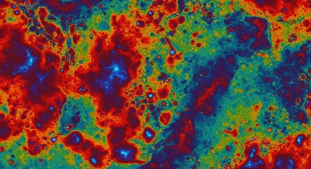Vibrant thermal imaging of a planetary surface. Scientific data visualization and cartography. Abstract topographical map for research and technology concepts