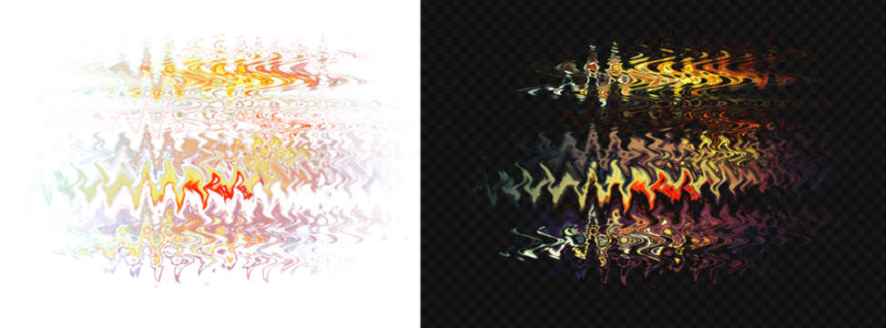 dynamic ripple effect with vibrant fire and light distortion, showcasing bright and dark versions for diverse design and overlay projects.