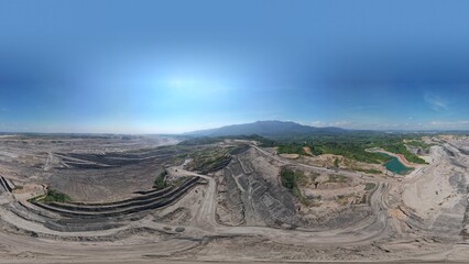 the view of open pit at coal mine with 360 degree effect