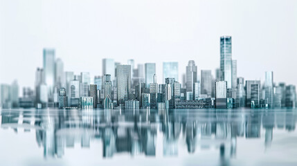 Obraz premium 水面に映るビル群