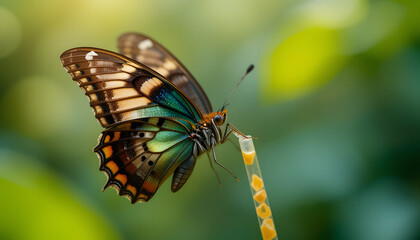 Naklejka premium colorful butterfly resting on a drinking straw - macro nature photography
