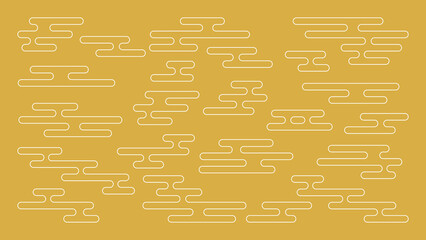 エ霞の輪郭線の和柄背景（金地に白）