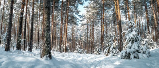 Snowy forest pathway inviting festive exploration