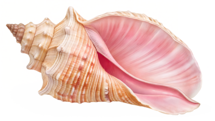 A large pink conch shell with intricate details, isolated on transparent background