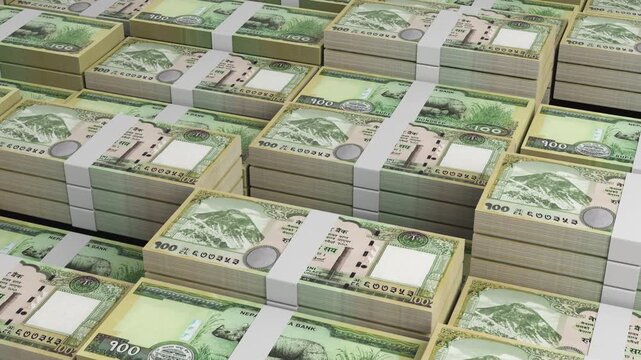 Nepal 100 Rupee Horizontal 3D Animation ? Realistic Financial Concept, Money Flow, Banking, Business, Economy, Currency Trade, and Wealth Visualization in Motion