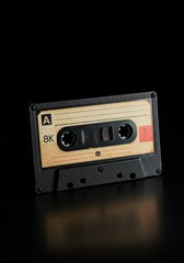 Obraz premium Classic audio cassette tape, aged and worn, evoking strong nostalgia and retro charm. A symbol of past eras and sound recording history ,reel ,tape ,analog