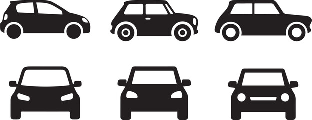 Small Car Icon Collection in Simple Solid and Line Style.