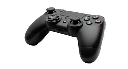 Modern black wireless game controller with buttons and joysticks, isolated on white background, essential accessory for gaming consoles, video games, and entertainment, PNG image.

