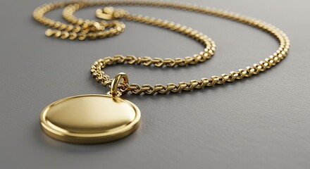 Elegant Gold Oval Pendant Necklace on Gray Background