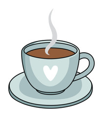 Cozy coffee cup vector sticker with steam and heart detail in minimalist style perfect for café themes planner decor digital journaling printable collections