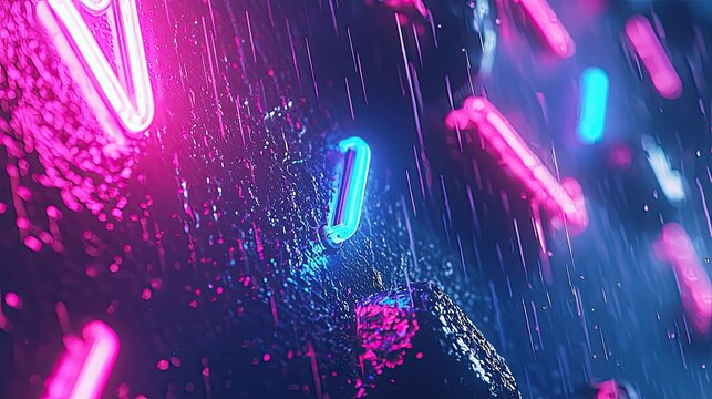 Hyperrealistic rain streaks across window with neon lights urban environment blurred focus gigapixel art style