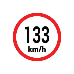 Speed limit sign 133 km h icon vector design illustration