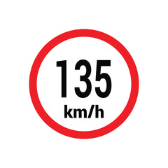 Speed limit sign 135 km h icon vector design illustration