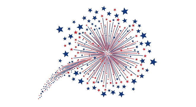 Stylized Firework Explosion with Stars in Red White and Blue - Powered by Adobe