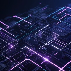 Futuristic Neon Grid with Glowing Purple Lines &mdash; Digital Technology Background