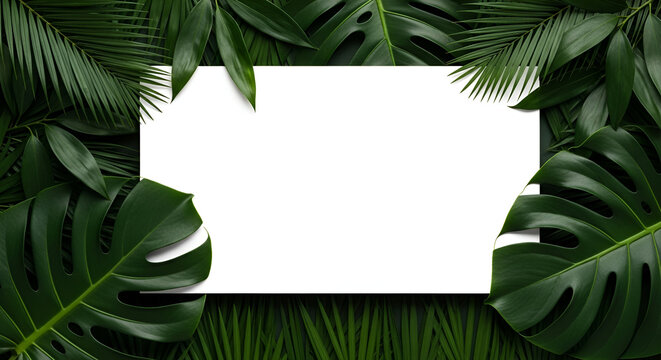Tropical Leaves Bordering White Blank Space jungle