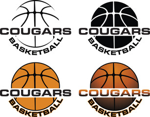 Basketball Design For Cougars is a great graphic for basketball teams that includes a four versions of the design form simple to complex. It is great for shirt designs and promotional products.