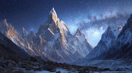 Majestic mountain peak under a starlit sky