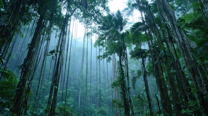 Lush rainforest canopy, looking upwards