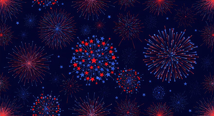 Red and Blue Fireworks Display on Dark Blue Background