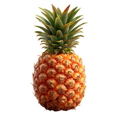 Fototapeta premium Fresh pineapple with spiky leaves, realistic surface texture and color detail, cinematic side lighting, ultra-sharp realism, white isolated background
