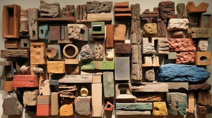 Mixed-material, textured blocks art piece