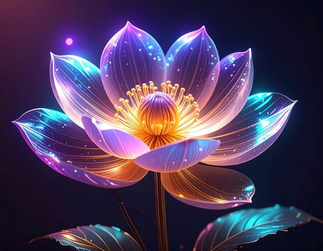 Luminescent, stylized flower with glowing, translucent petals - Powered by Adobe