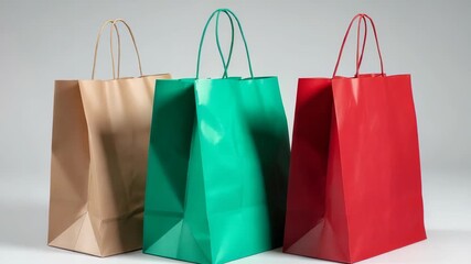 Vibrant paper shopping bags symbolize retail, festive shopping, and sustainable consumerism. This image is ideal for e commerce, seasonal promotions, and eco conscious branding campaigns