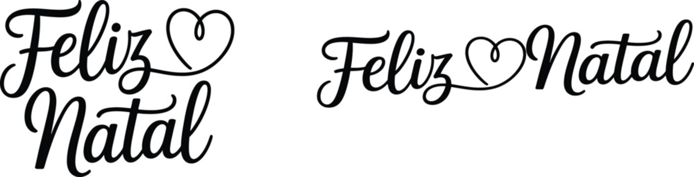 Feliz Bom Natal text calligraphic lettering Christmas tree winter bundle or group or collection set vector Design for t shirt, posters, greeting card, stickers Print vector illustration. Print