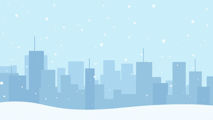 Naklejka premium snowy city streets — winter city skyline covered in snow, urban landscape illustration for Christmas and seasonal designs. Suitable for backgrounds, cards, and web headers.