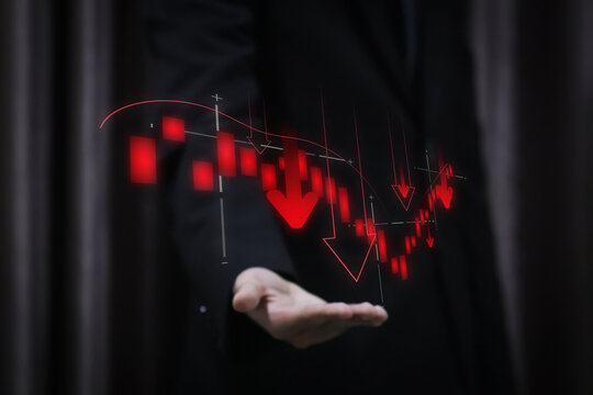 Economic crisis, financial background. Financial graph chart falling,global economic recession, stock market crash.