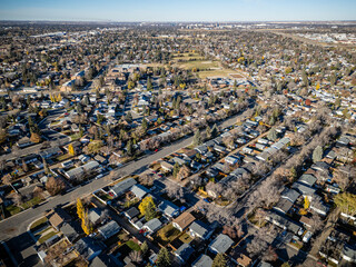 Naklejka premium Aerial View of College Park East in Autumn, Saskatoon, Saskatchewan