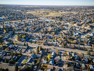 Naklejka premium Aerial View of College Park East in Autumn, Saskatoon, Saskatchewan