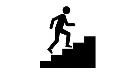 Person climbing stairs icon. Career growth and success concept. Minimalist flat design silhouette vector illustration