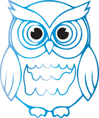 Stylized Blue Gradient Owl Illustration on White bird